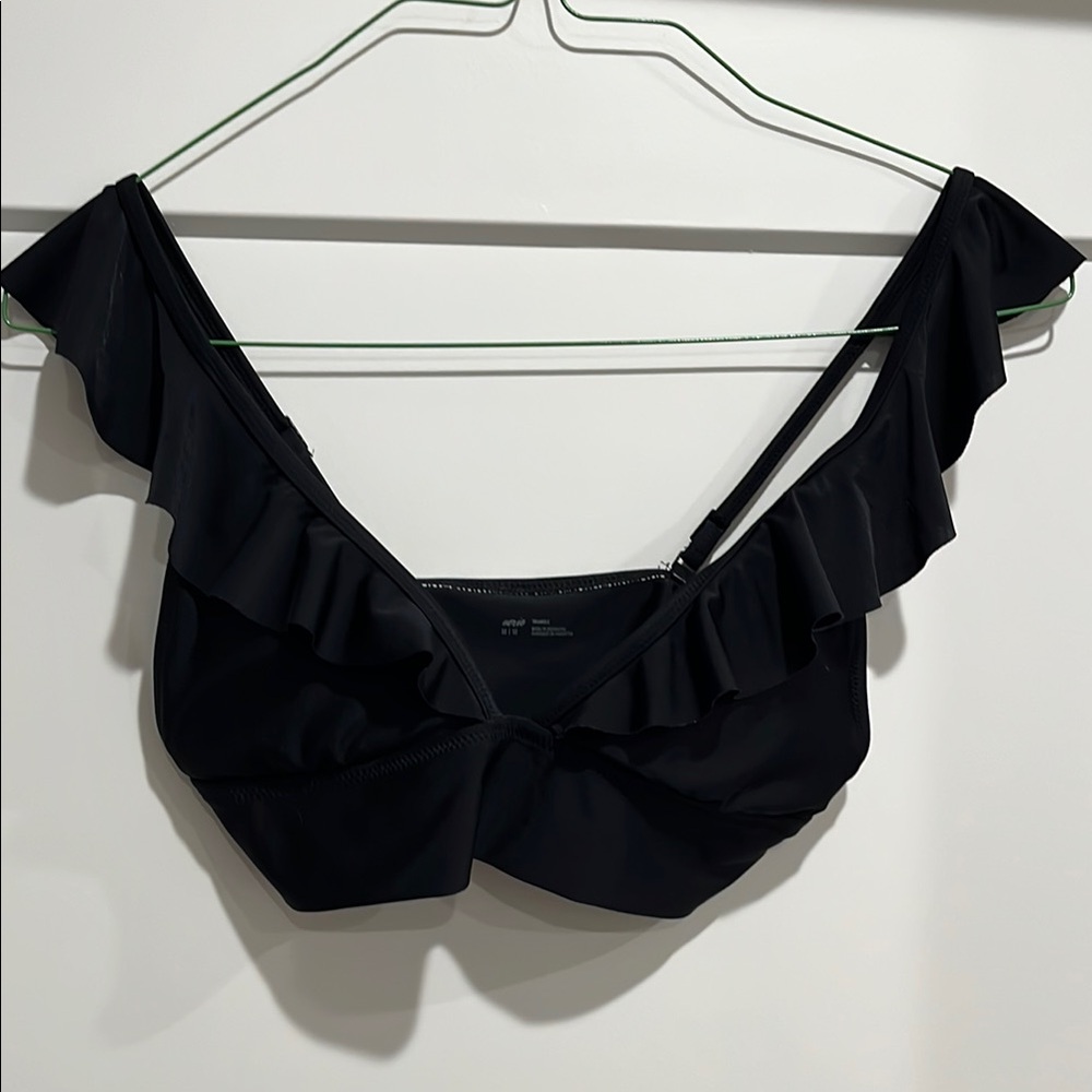 Black Ruffled Bikini Top